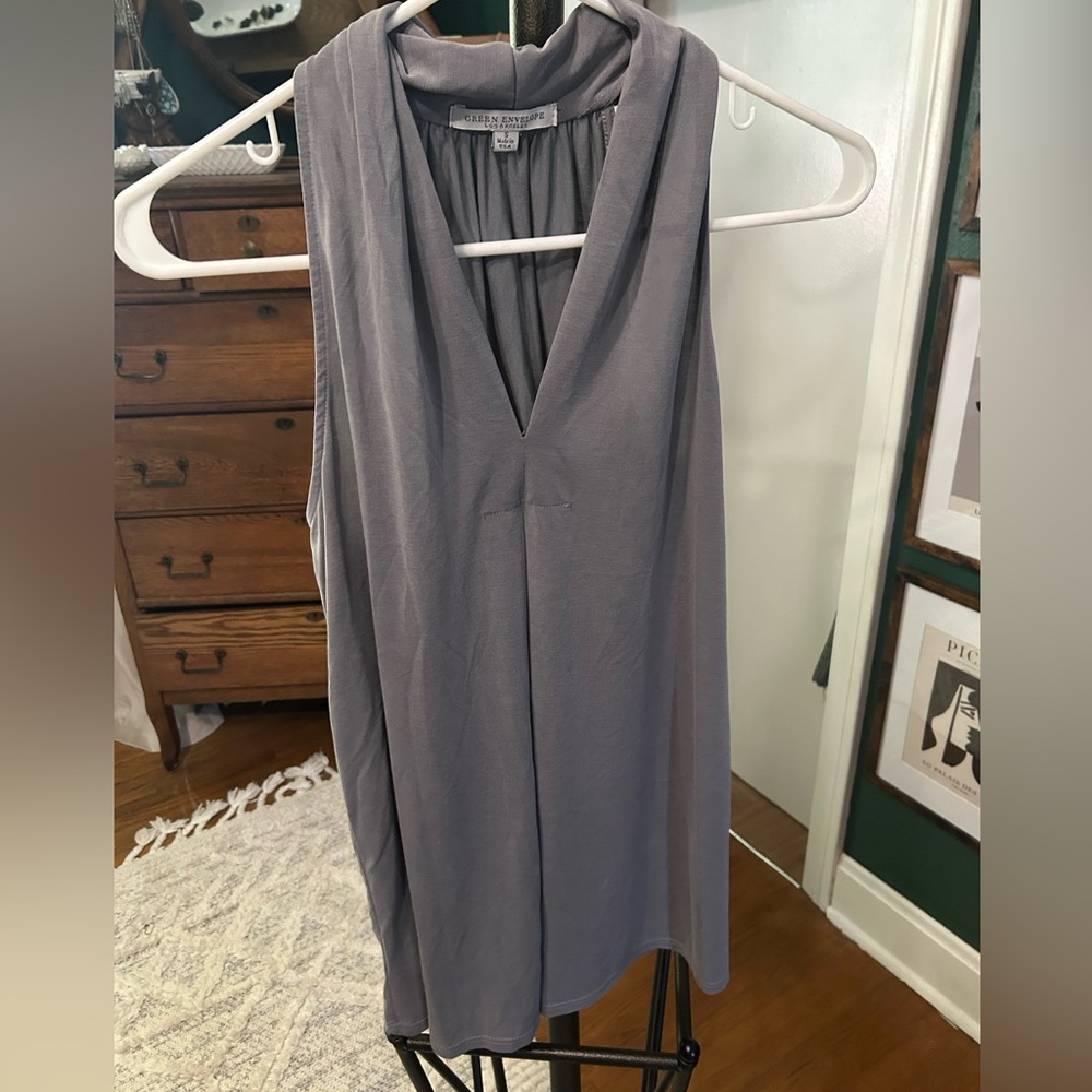 Green Envelope Charcoal Sleeveless Blouse